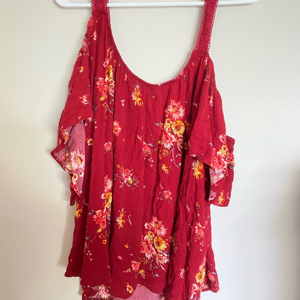 Torrid- Red Floral Shirt